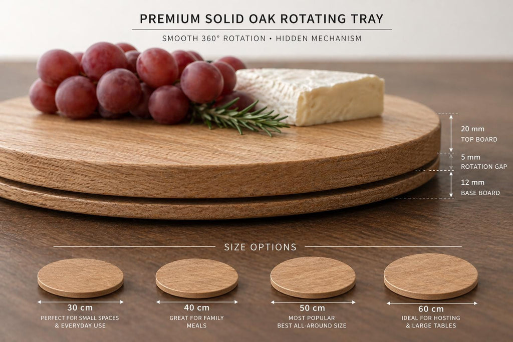 Solid Oak Lazy Susan Turntable – Hidden Rotation Dining Table Organizer