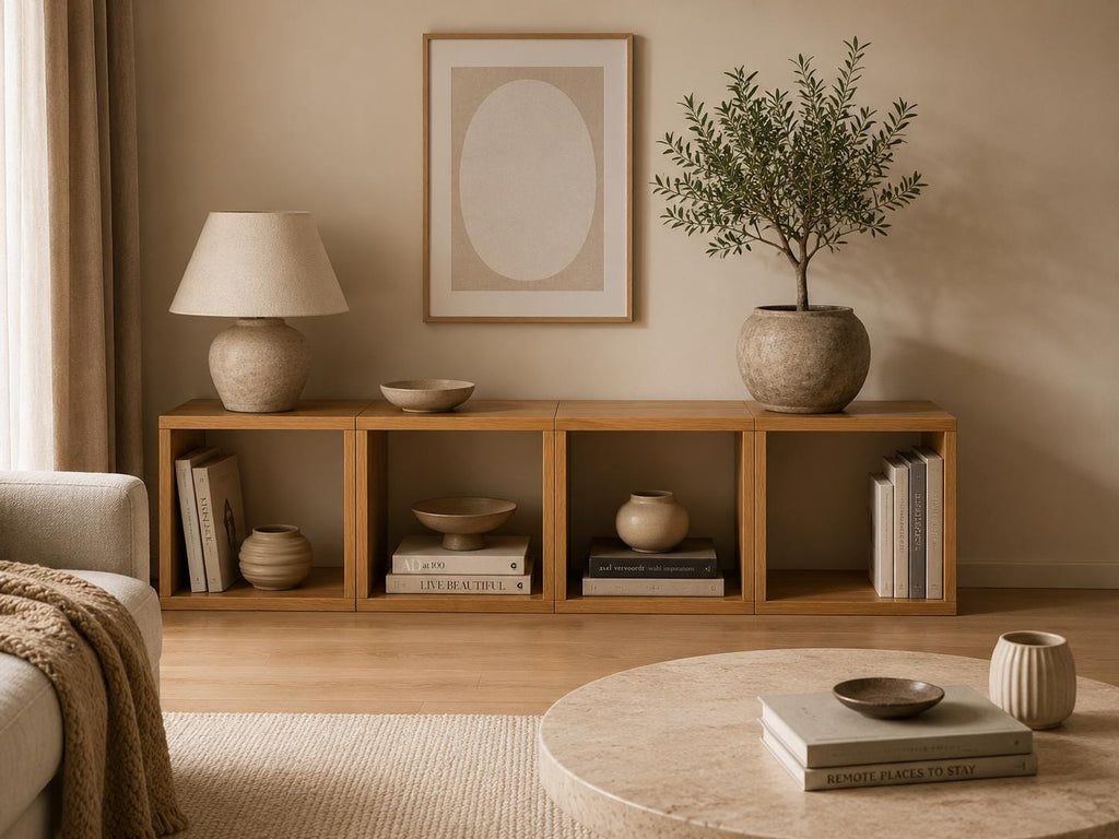 Bush 40 Japandi Solid Oak Cube – Scandinavian Style Bedside Shelf – Small Space Furniture