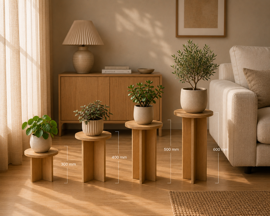 Wood Plant Stand | Solid Oak Pedestal | Modern Plant Stand | Japandi Side Table | Wooden Display Riser | Handmade Oak Stand
