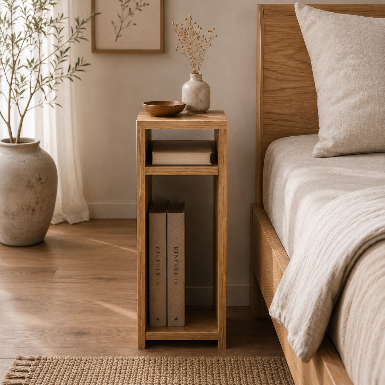 Solid Oak Narrow Bedside Table | Scandinavian & Japandi Nightstand