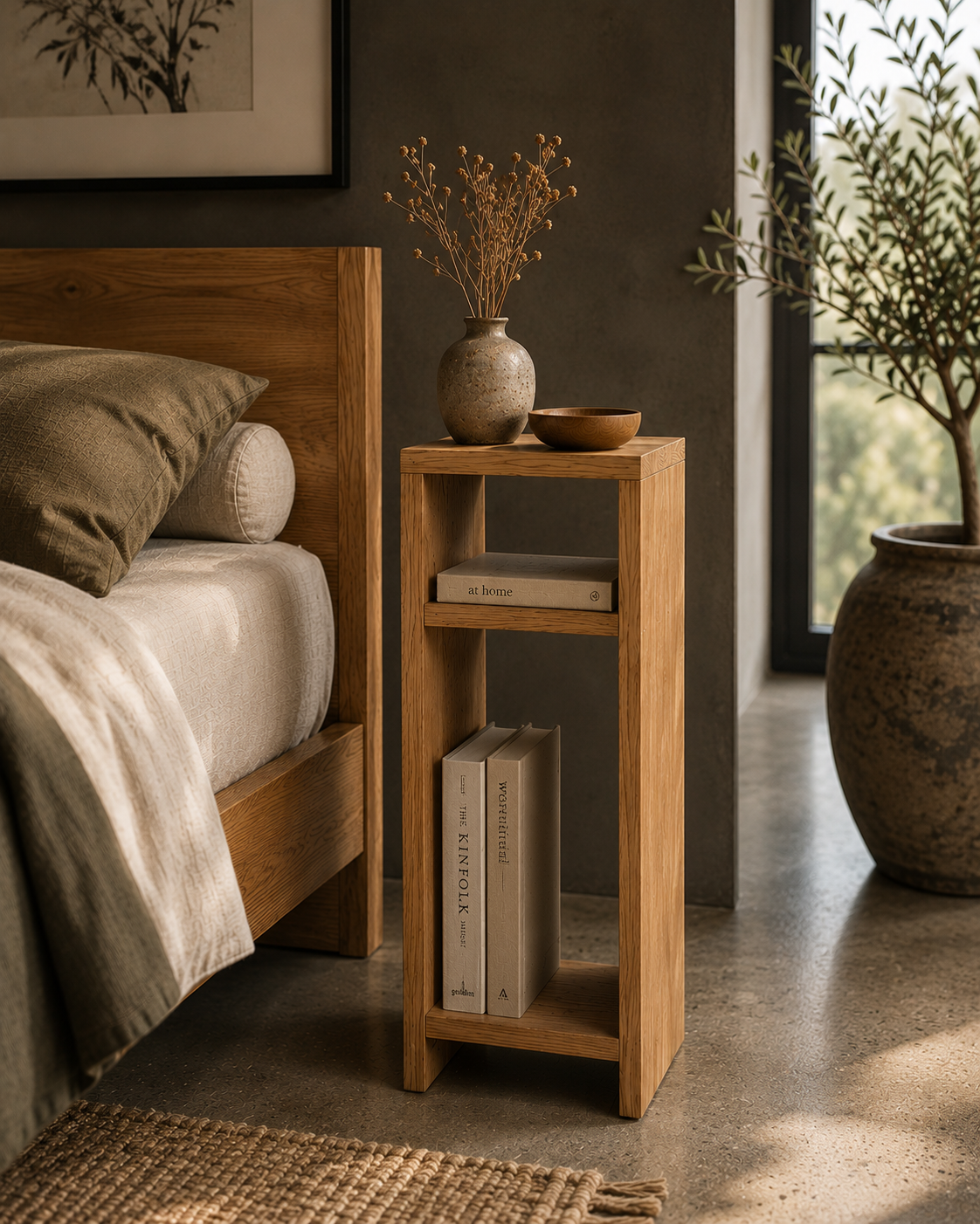 Solid Oak Narrow Bedside Table | Scandinavian & Japandi Nightstand