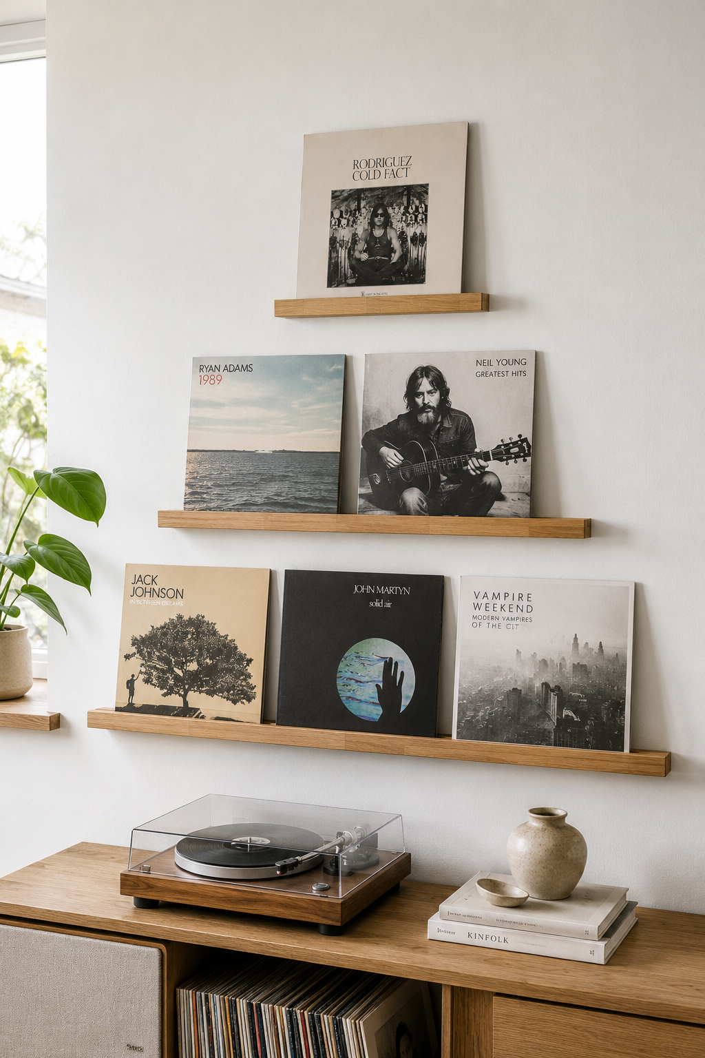 Vinyl Record Display Shelf | Floating LP Wall Mount | Solid Oak