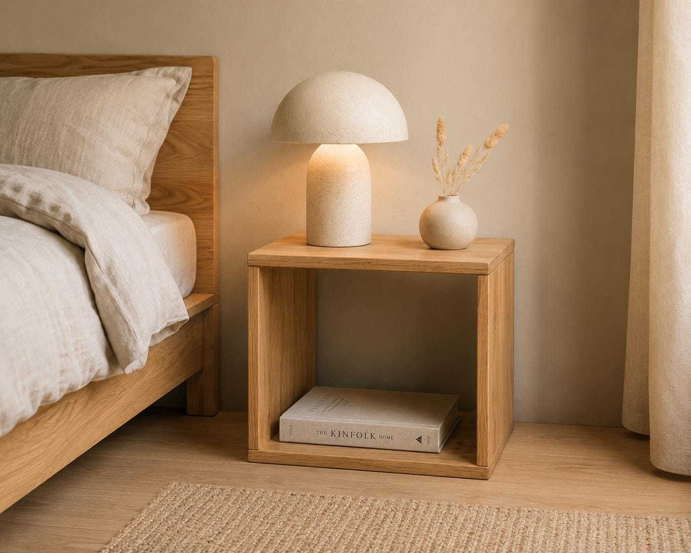 Bush 40 Japandi Solid Oak Cube – Scandinavian Style Bedside Shelf – Small Space Furniture