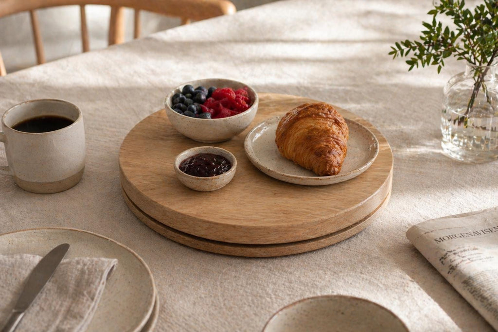 Solid Oak Lazy Susan Turntable – Hidden Rotation Dining Table Organizer