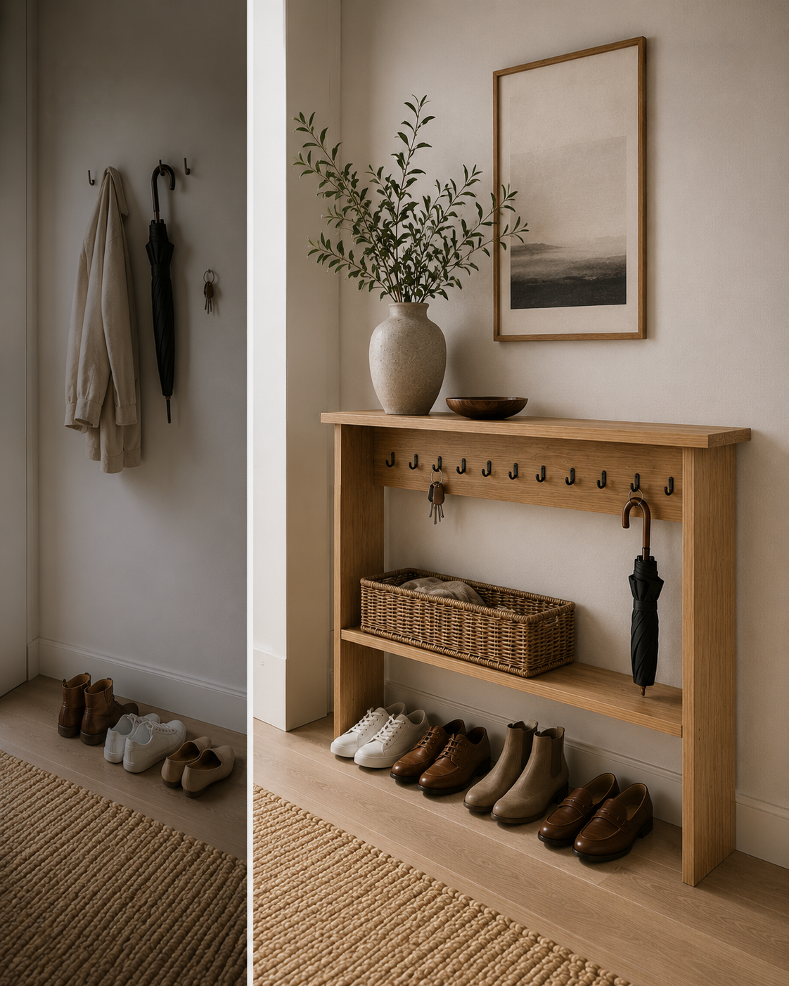 Solid Oak Narrow Console Table with Storage