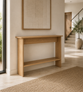 Solid Oak Narrow Console Table with Storage