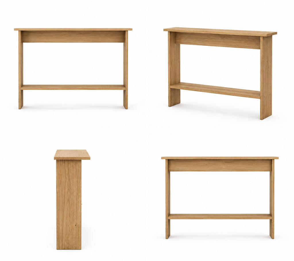 Solid Oak Narrow Console Table with Storage