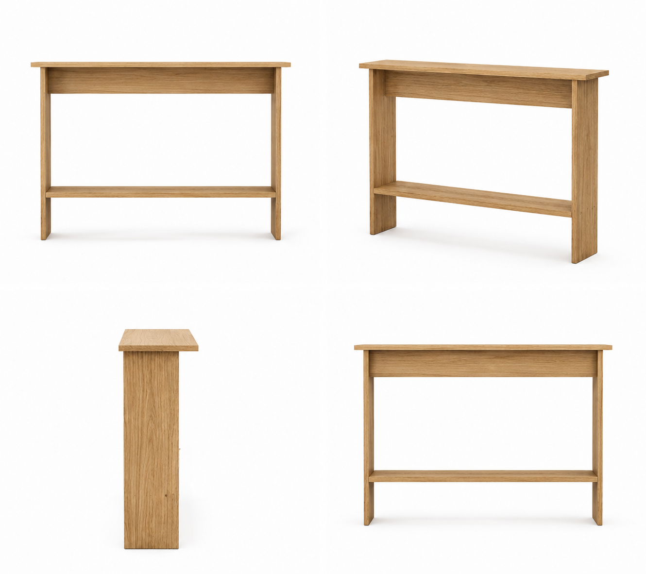 Solid Oak Narrow Console Table with Storage